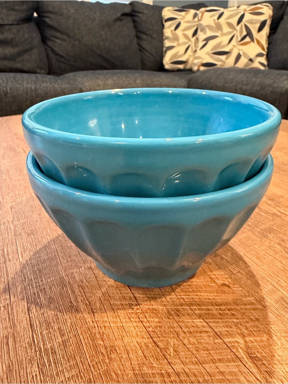 Anthropologie “Biscuit” Latte Bowls  - Blue - Set of 2 - Made in Portugal